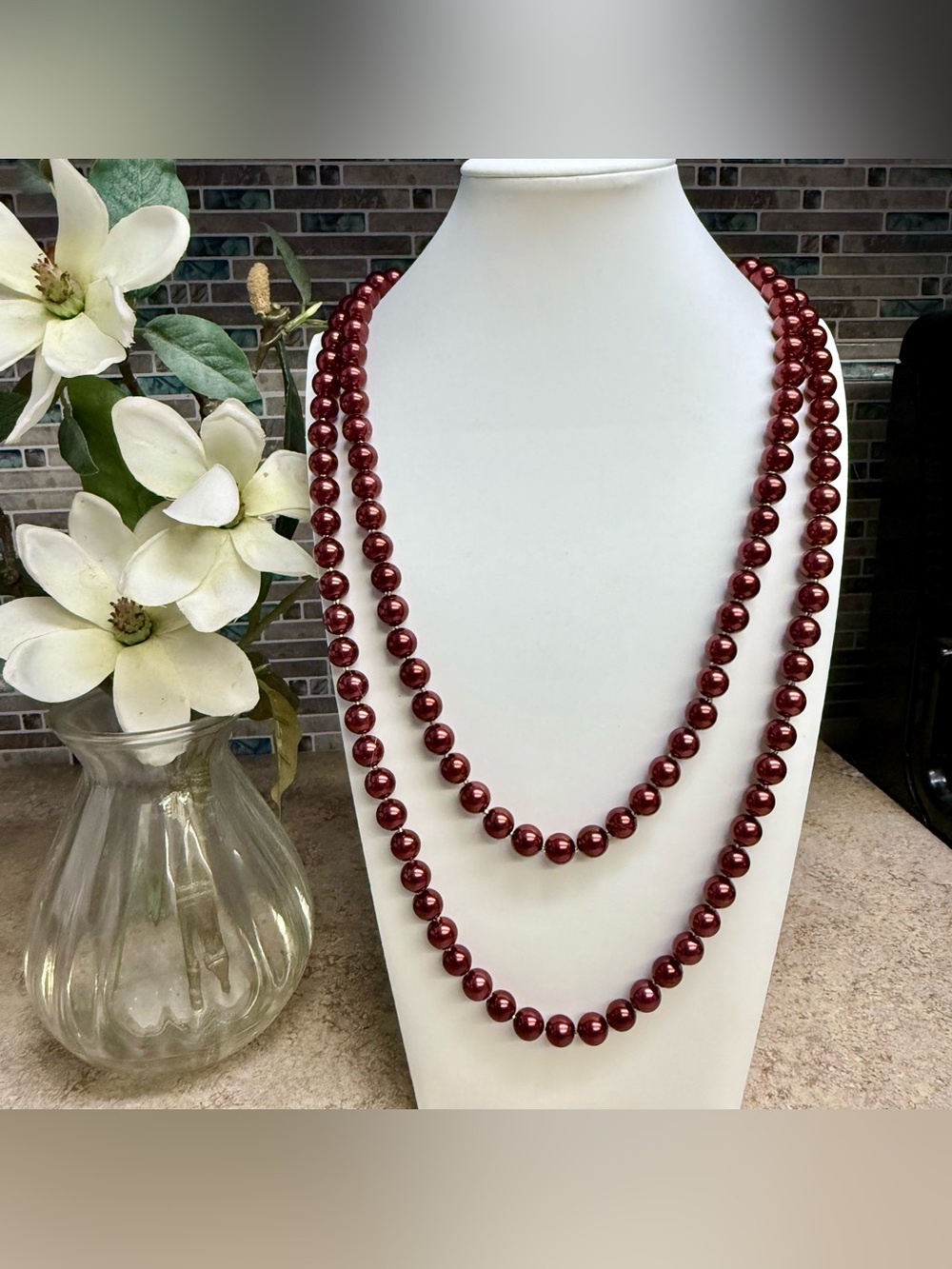 Extra long Charter Club metallic red faux pearls